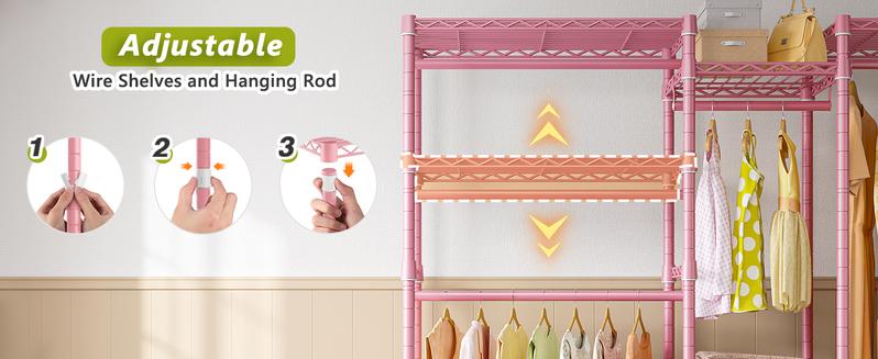 Raybee Clothes Rack Heavy Duty Clothing Rack Load 905LBS Clothing Racks for Hanging Clothes Rack Metal Garment Rack Heavy Duty Clothes Rack Free Standing Wardrobe Closet Organiser Hangable, 77" Hx75 Wx17.8 D