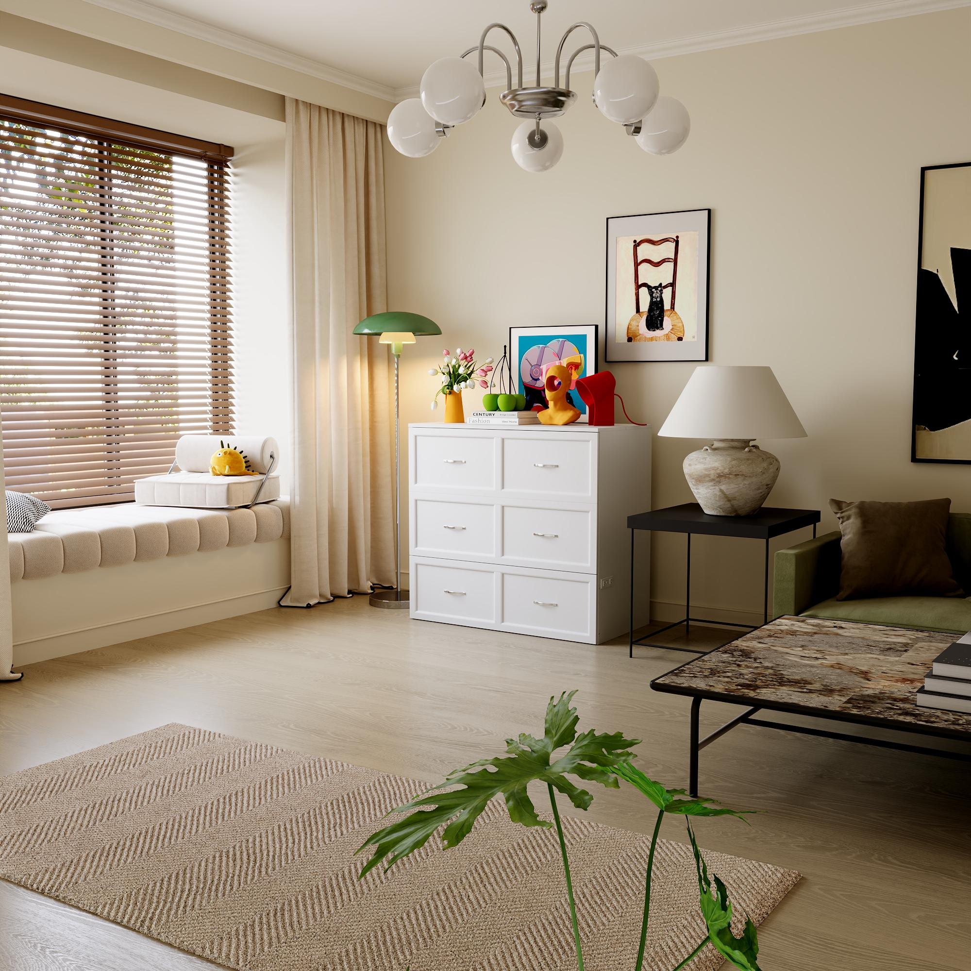 2-in-1 Twin Murphy Bed & Storage Cabinet - Built-In Charging Station, Foldable Space-Saving Design with Large Drawer for Bedroom Office