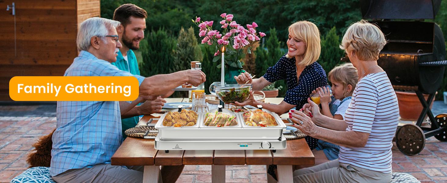 COSTWAY Buffet Servers and Warmers, 2 in 1 Electric Warming Tray, Stainless Steel Chafing Dish with Temperature Control, 3 Serving Trays, 4.5/8 Qt Food Warmers Station for Parties Banquets Events, Dishwasher Safe, Christmas Gift Black Friday Cyber Monday