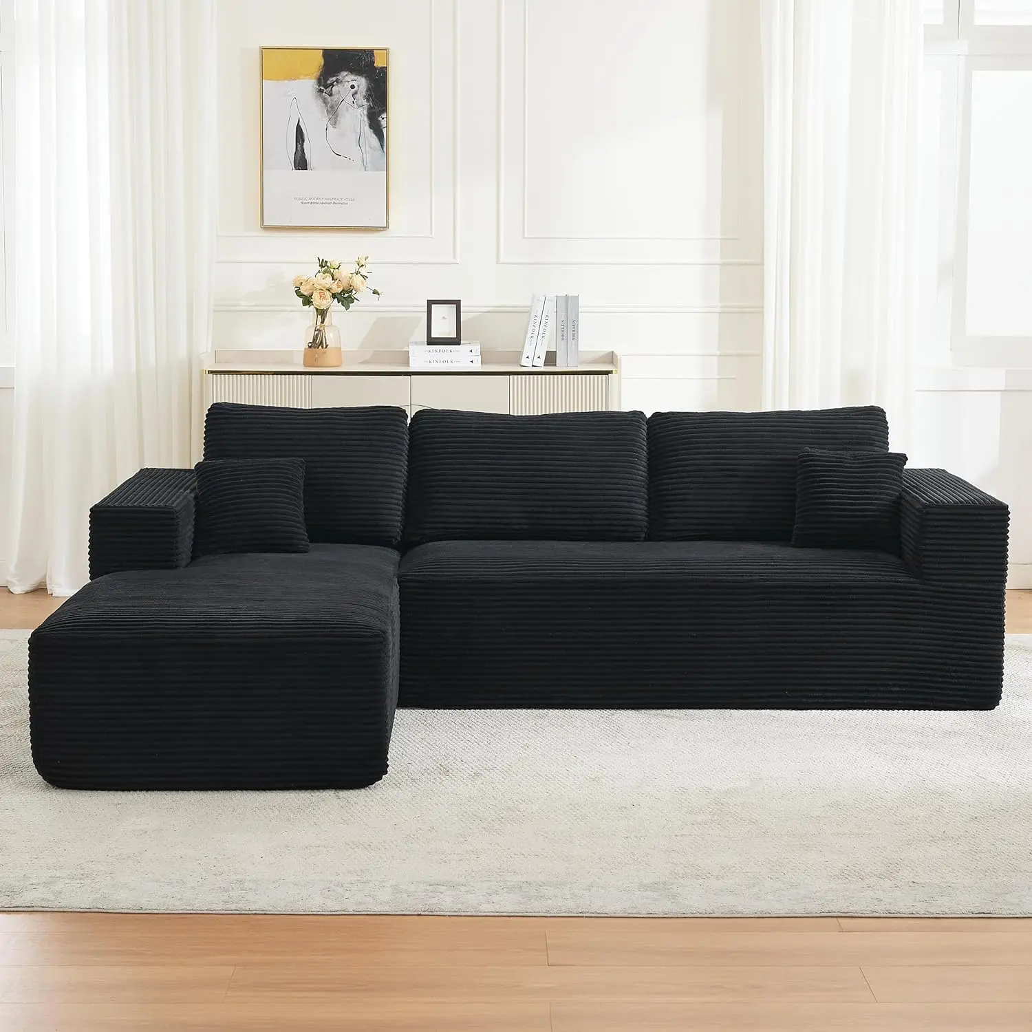 Black-3 Seater - Left Facing Chaise