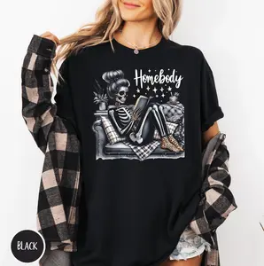 Cotton Short Sleeve T-Shirt HOMEBODY GLITTER SKELLY unisex super soft comfort tshirt Daily T-Shirt for Adults