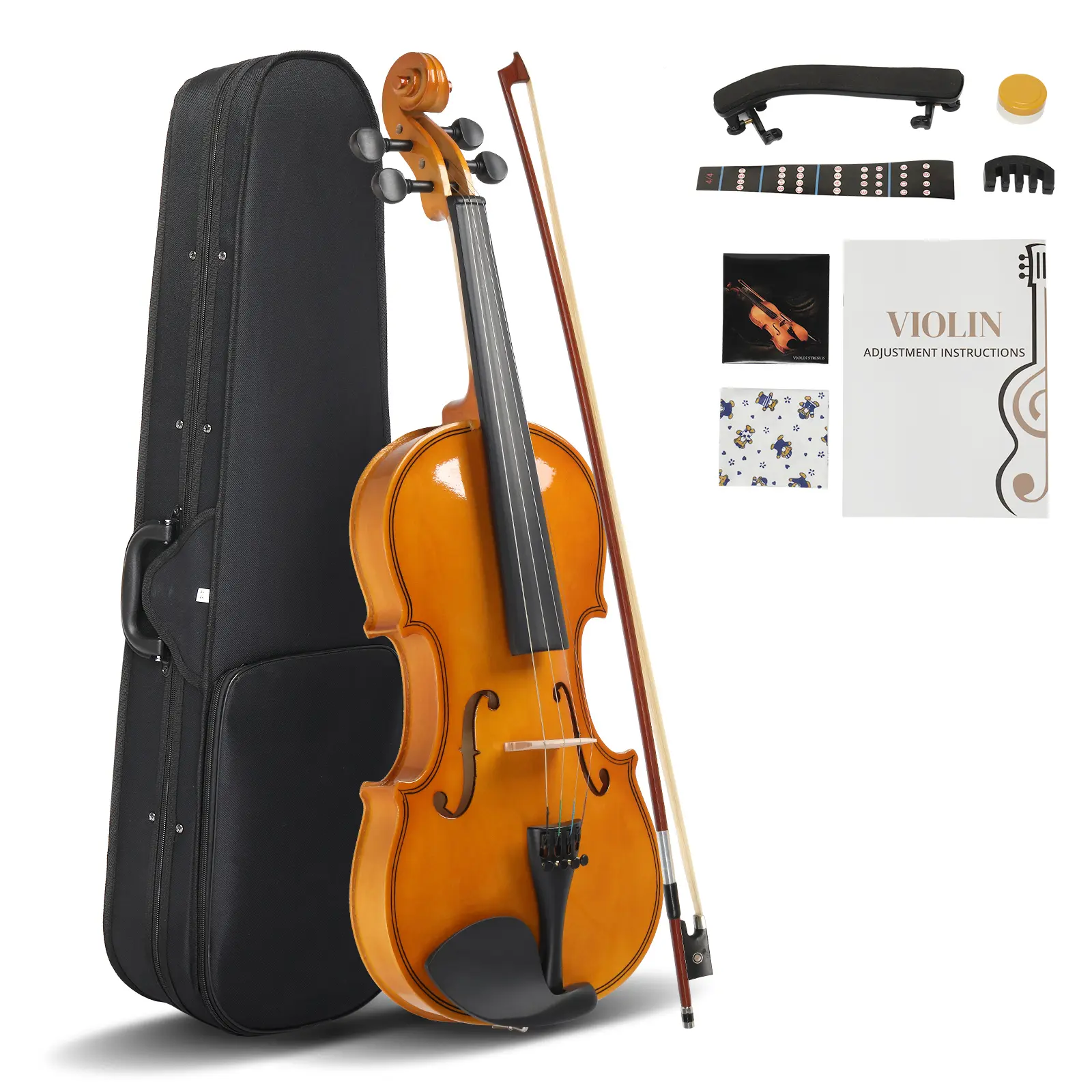 Pinehome Full-Size Violin Set for Adults & Beginners – Includes Hard Case, Bow, Shoulder Rest, Rosin, Extra Strings & Mute