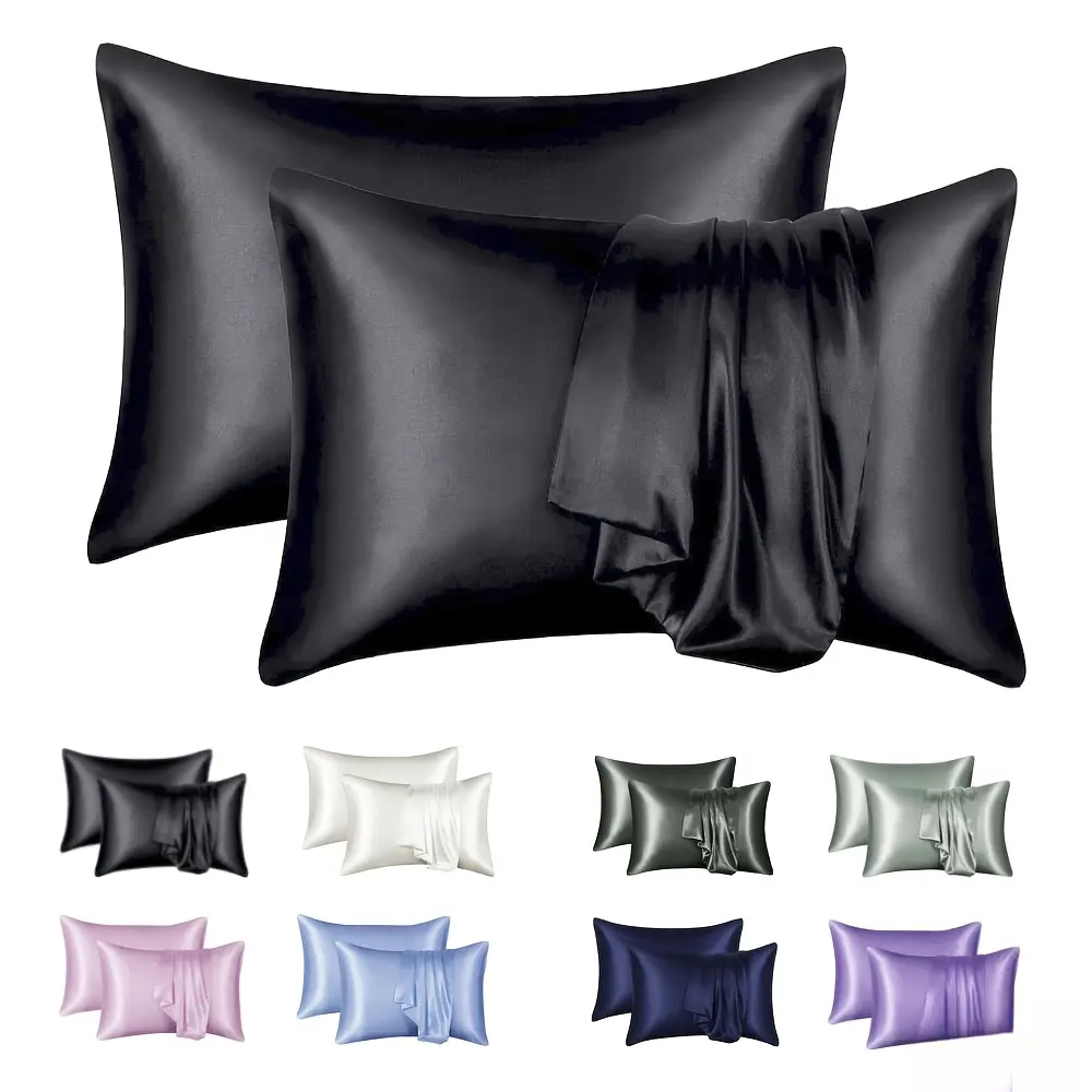 2 Pack Queen Silk Satin Pillowcases, Flat Weave Smooth Texture Bedding for Hair and Skin, Wrinkle Resistant Skin-Friendly Pillow Cases with Envelope Closure, Ease of Care Luxurious Silky Soft Linens, Solid Plain