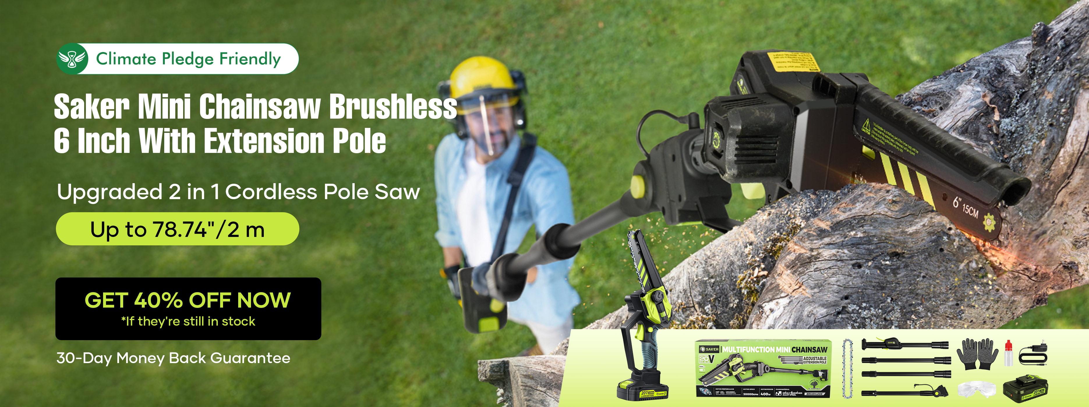 Saker6 "2 in 1 brushless extension pole chainsaw, 2 batteries, handheld chainsaw, the best gift for husbands, fathers, men.