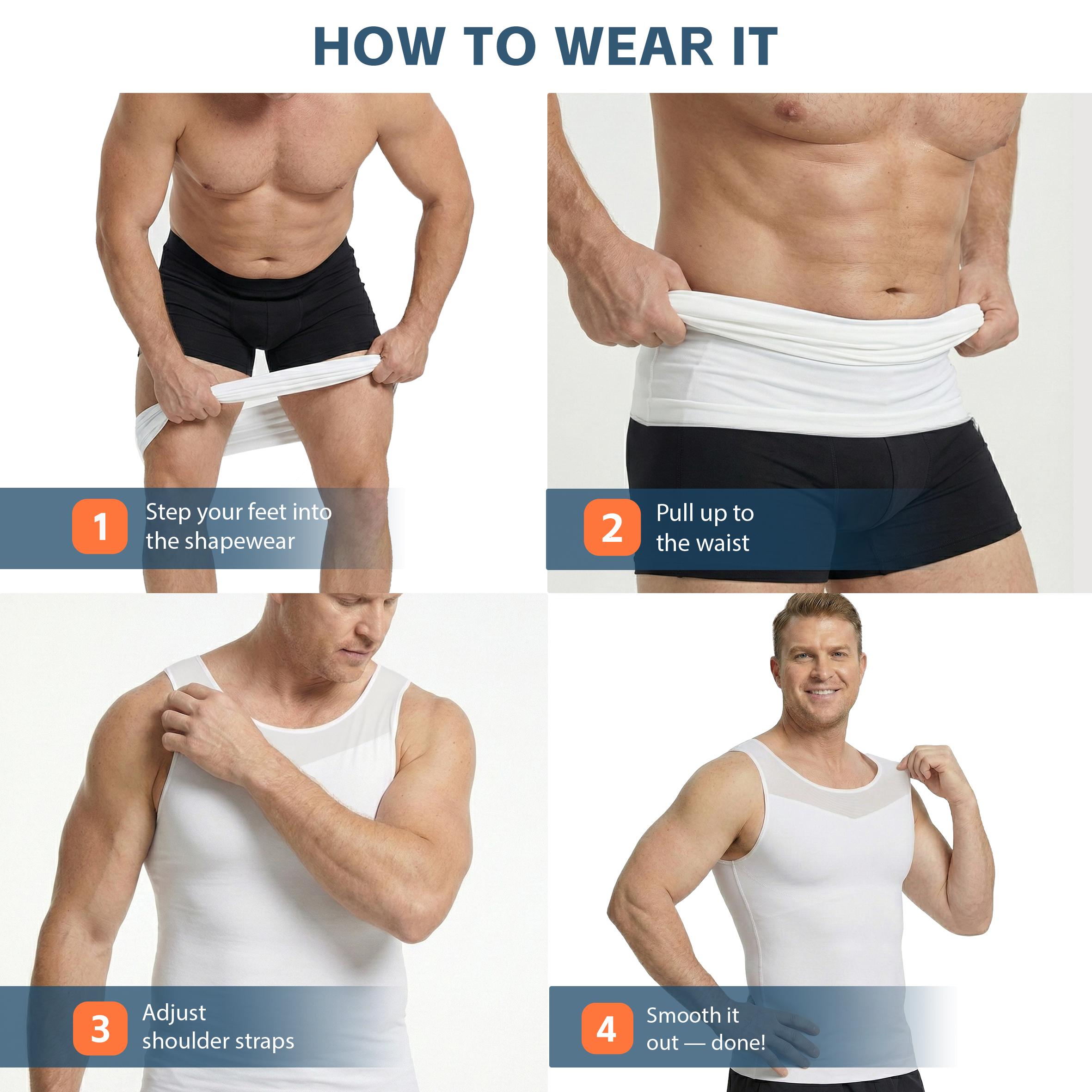 【ruflum】Men Compression Shapewear Tank Top Seamless Undershirts Bionic Targeted Tummy Control Eliminate Gynecomastia X-Shape Back Stretch Posture Correction Breathable Mesh Fabric Basic Menswear for Special Events Business Dating Sports Gym, Holiday Gift