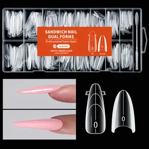 Morovan Sandwich Nail Dual Forms Kit 256pcs Long Stiletto, Top & Bottom Nail Forms with 16 Sizes, No Paper Forms Needed, Anti-Spill Nail Extension Mold for Full & Half Cover Extensions，Salon Nail Art Tools