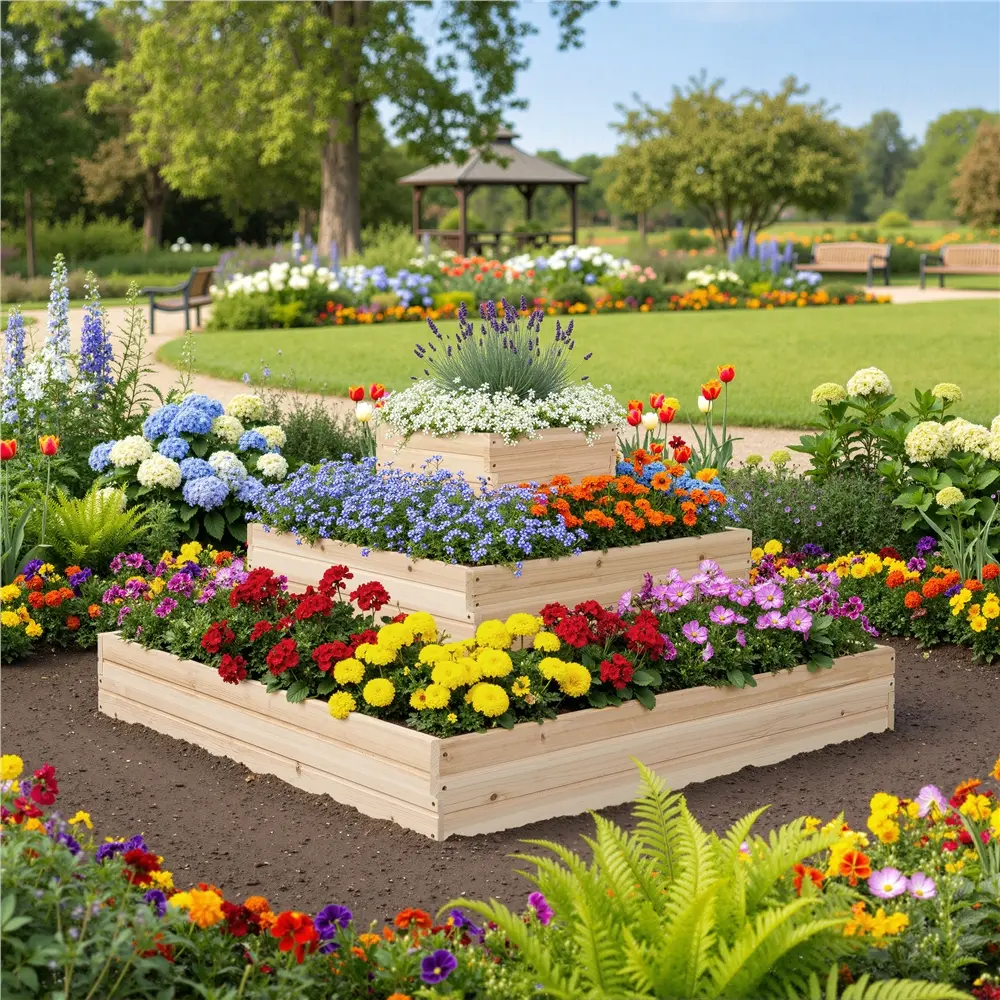 Yaheetech Rustic Square 3-Tier Wooden Raised Garden Bed - Wood Grain, DIY Painting Option, 3 Separate Beds, Unassembled Kit, Easy-to-Use Elevated Planter with Instruction Manual for Horticulture, Flowers, Patio Gardeners