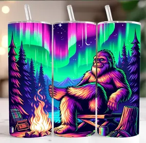 20oz Insulated SKinny Tumbler, Bigfoot, Sasquatch, Glow In The Dark Green
