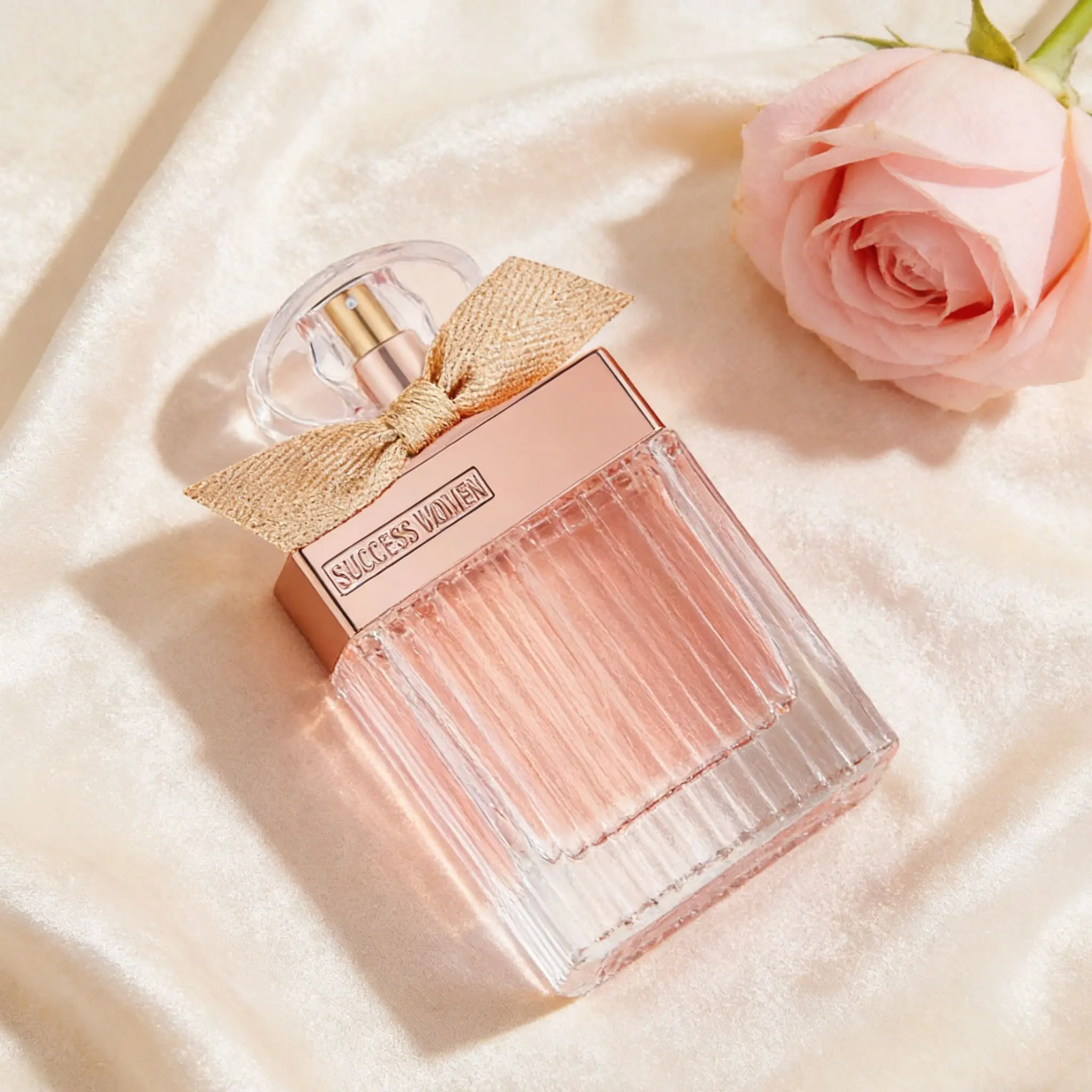 Pink Gold Bow 100ml | Sweet Floral Notes | Sweet Women | Striped Bottle with Pink Gold Bow | Date / Commute / Daily