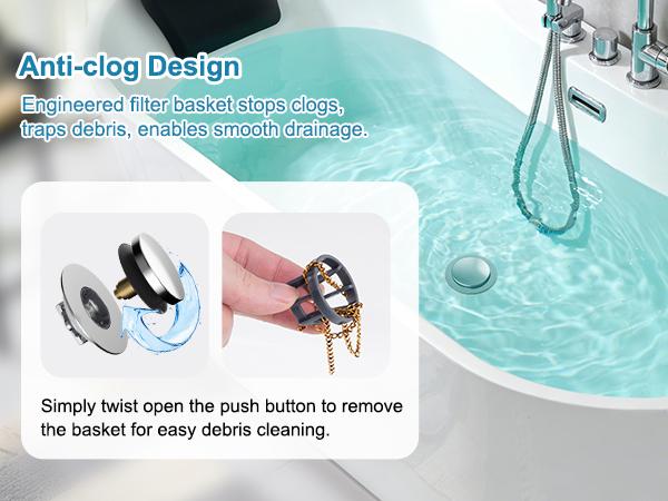 Hibbent Bathtub Drain Stopper, Bathroom Drain Stopper with Hair Catcher, Bath Tub Drain Strainer Plug and Cover
