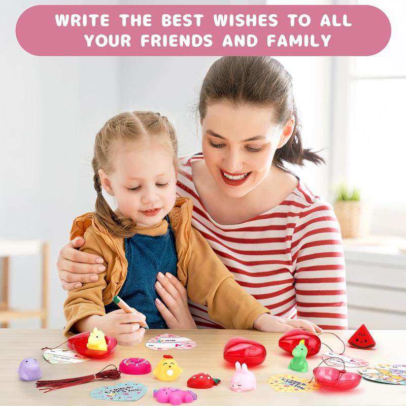 30 Pack Kawaii Mochi Squishy Party Favors – Valentine’s Day Mochi Squishy Gift Set with Cards, Heart Case Squishies for Kids Valentine Day Gift Exchange, Classroom Prizes & Party Favors