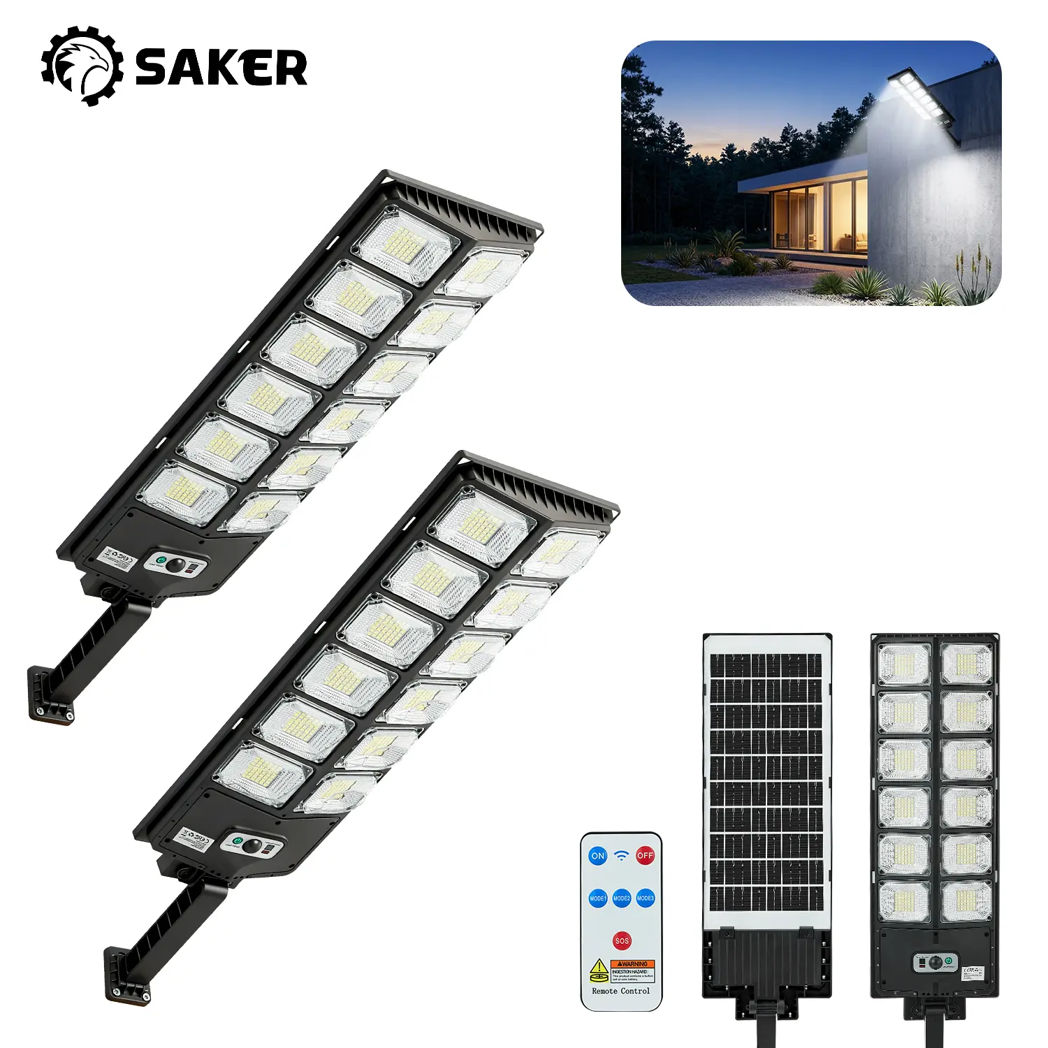 Saker Outdoor Solar Spotlights（2-pack）- 3 Modes, IP65 Waterproof, Remote Control, Durable Home Lighting Fixtures, Ideal for Outdoor Garden Lighting, Pathways