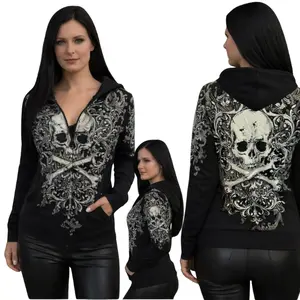 Zip McBling Hoodie Y2K Astd Rocker Biker Womenswear Comfort Lightweight Soft Stretchy Cotton bikerwear goth rock Long Sleeve Angel Comfortable Crystal