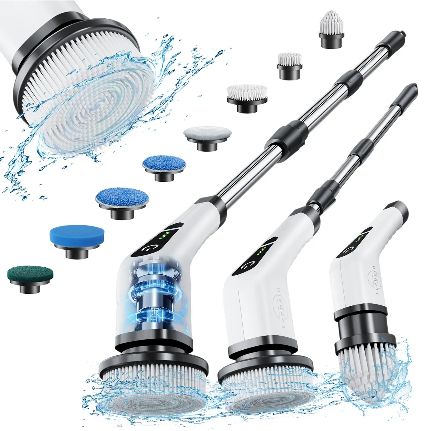 Electric Cordless Rechargeable Spin Scrubber - Wireless USB Rechargeable Cordless Power Scrubber with Adjustable Speed, 8 Replaceable Brush Heads, No Back Pain for Bathroom, Kitchen Cleaning