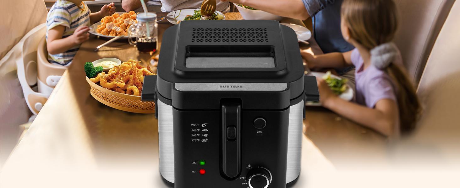 SUSTEAS Easy-Clean SUSTEAS Deep Fryer with Removable Lid & Temp Control – Perfect Household & Kitchen Appliance