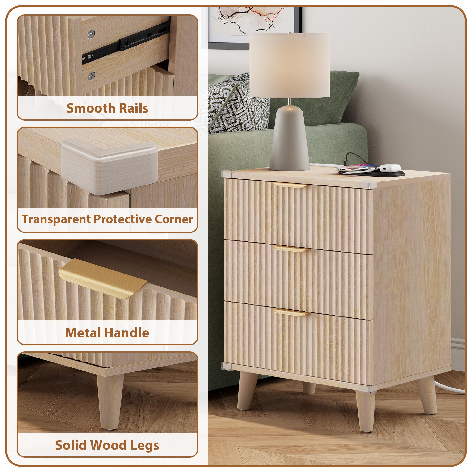 Aowos Fluted Nightstands for Bedroom, Modern Bedside Table with 3 Drawers & Charging Station, Fluted Panel End Tables for Bedroom & Living Room, Bedside Cabinet with USB Ports, Nightstand with Storage, Apartment Nightstand, Kids Bedside Table, Aowos Fluted Nightstands for Bedroom, Modern Bedside Table with 3 Drawers & Charging Station, Fluted Panel End Tables for Bedroom & Living Room, Bedside Cabinet with USB Ports, Nightstand with Storage, Apartment Nightstand, Kids Bedside Table,