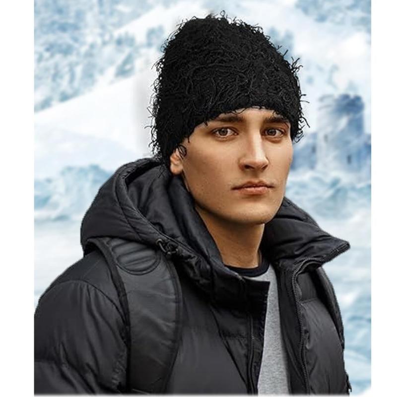 2026 New Arrival Distressed Knitted Fuzzy Beanie – Thick Warm Unisex Winter Hat for Outdoor Daily Wear, TikTokShopBlackFriday Christmas