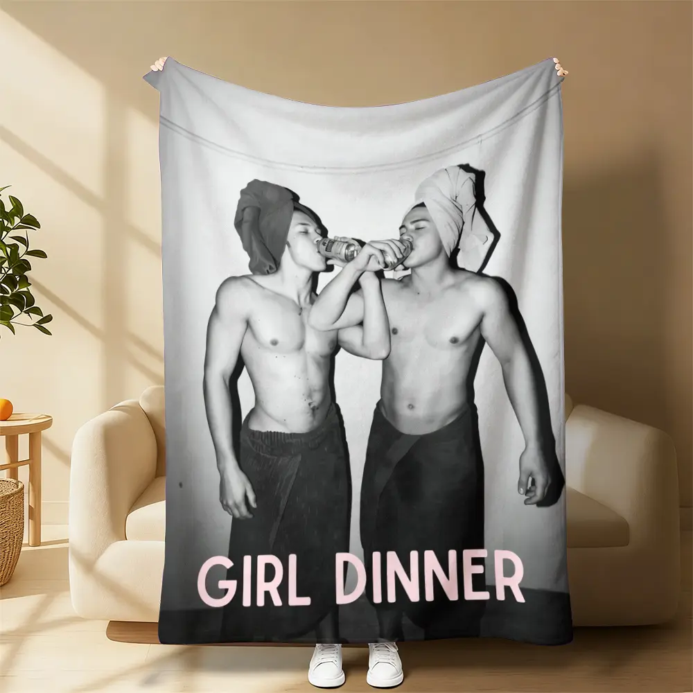 Viral "Girl Dinner" Soft Cozy Throw Blanket - Ultra-Soft Plush, Eye-Catching Design for Meme Lovers, Hilarious Gay Vibes Gift to Add Humor to Spaces, Soft Cozy Blanket