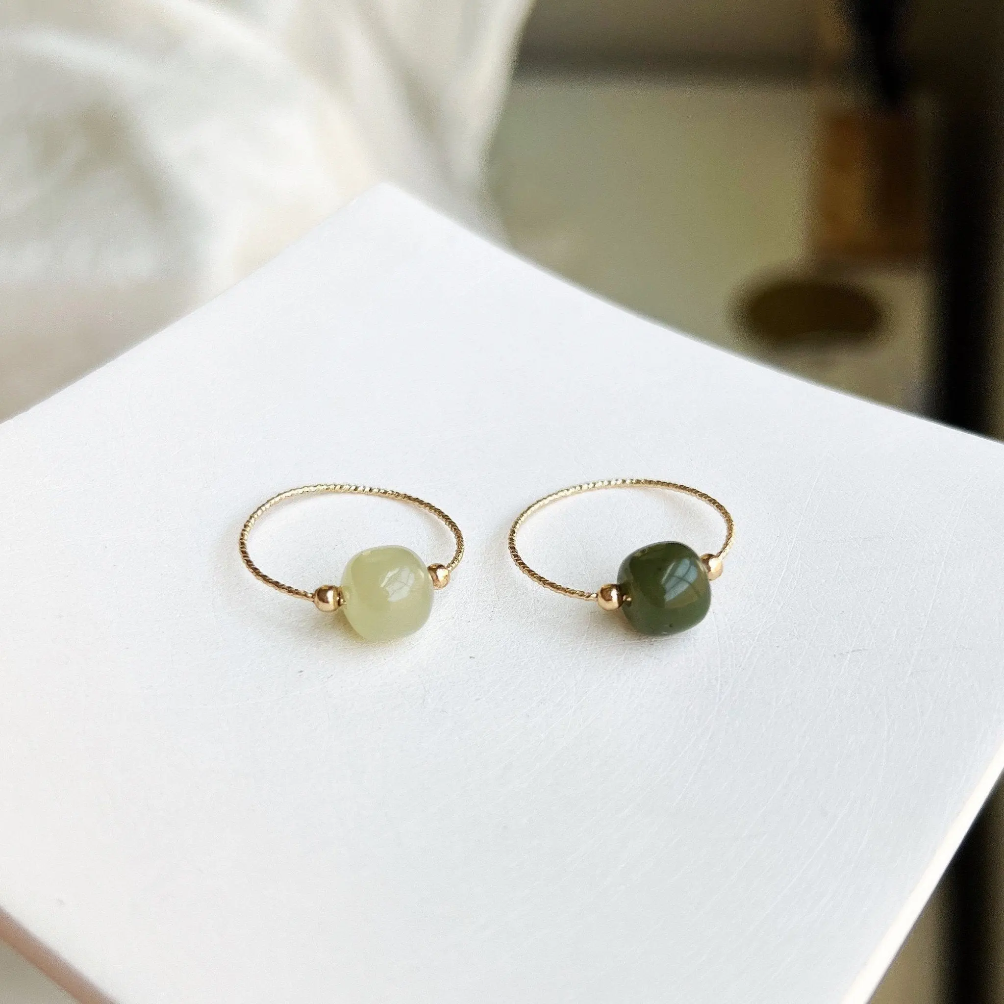 Genuine Hetian Jade Ring, Dainty Stackable Nephrite Ring