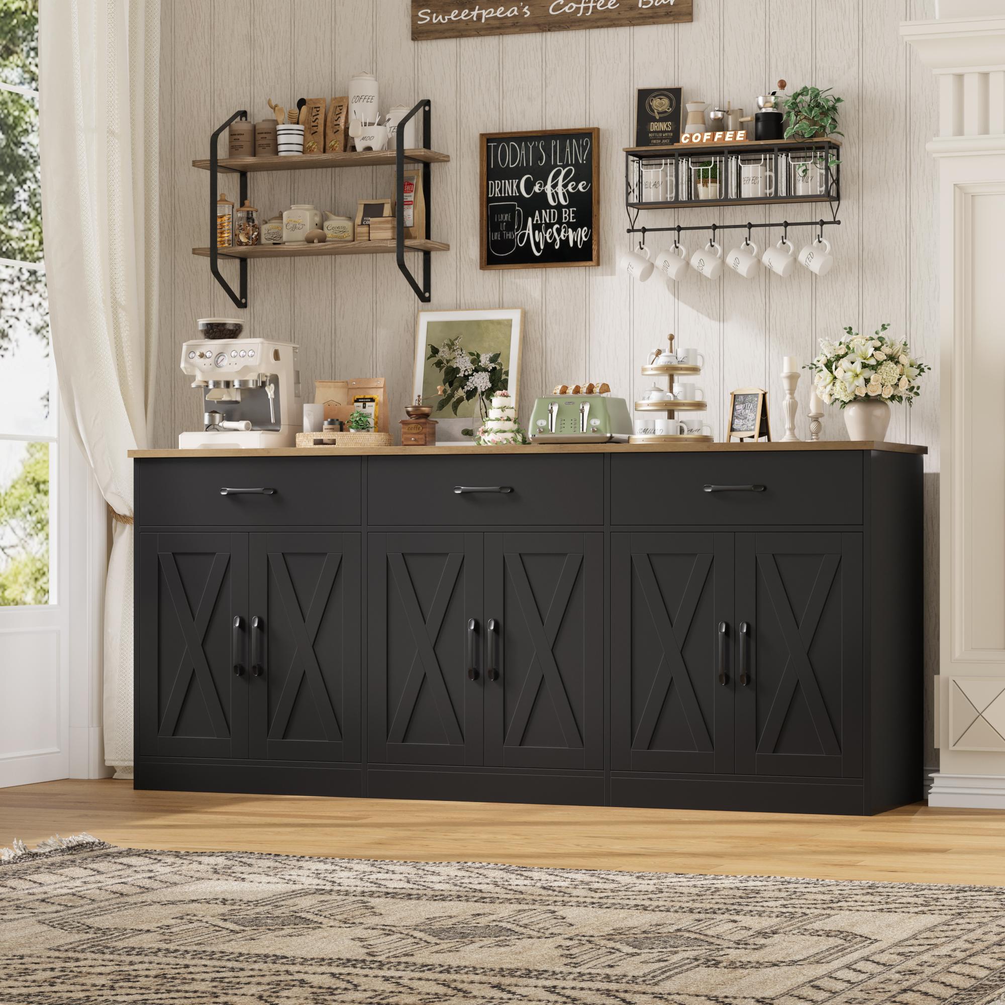 HOSTACK 71" Large Sideboard Buffet Cabinet with 3 Drawers & 3 Cabinets for Kitchen Storage, Farmhouse Coffee Bar Cabinet for Dining Room & Living Room, Easy Assembly HOSTACK 71" Large Sideboard Buffet Cabinet with 3 Drawers & 3 Cabinets for Kitchen Storage, Farmhouse Coffee Bar Cabinet for Dining Room & Living Room, Easy Assembly