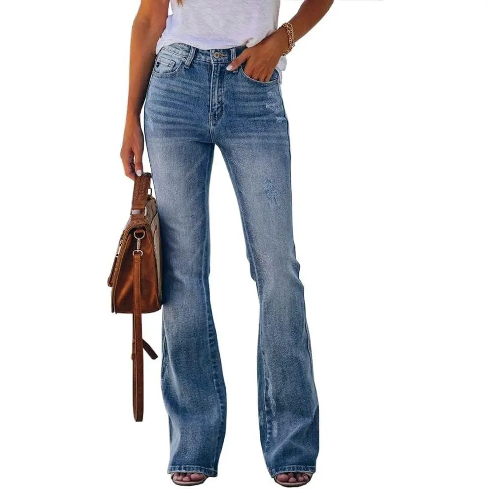 Womens High Waisted Jeans Flare Stretch Boyfriend Bootcut Casual Denim Pants