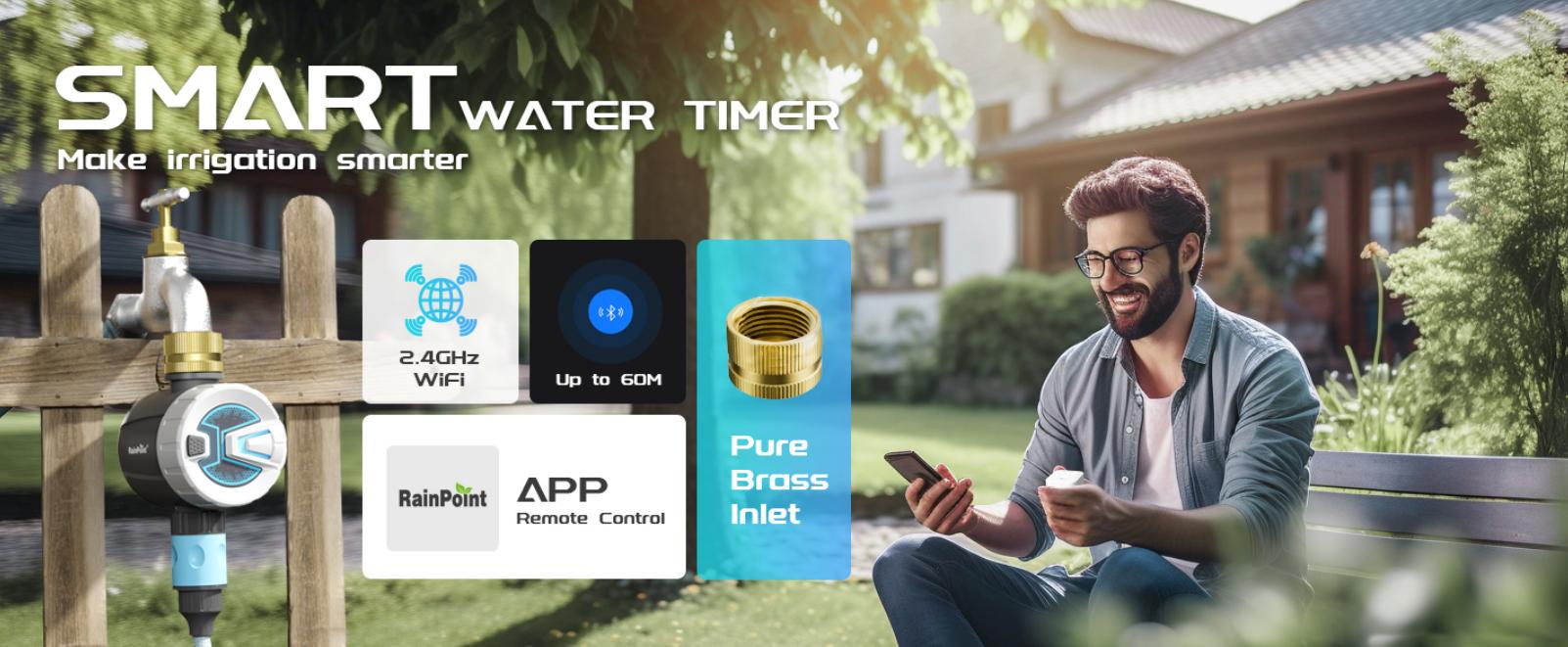 RainPoint WiFi Water Timer V2 2025 Release Brass Inlet Smart Hose Faucet Timer Automatic Irrigation System Controller with APP Control via 2.4Ghz WiFi and Bluetooth