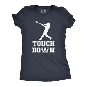 Womens Touch Down Funny Mocking Baseball Player Football Sporting Tee Funny Womens T Shirts Cute Vintage Fashion Casual Ladies T-Shirt Gift Football Tops for Women Funny Baseball Top Women's Novelty Tees Navy