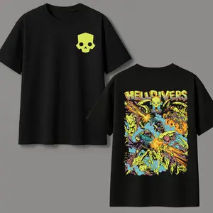 Helldivers Graphic T Shirt – Epic Sci Fi Shooter Game Back Print Tee – Action Combat Gamer Shirt for Men Women – Streetwear Unisex Black Tee