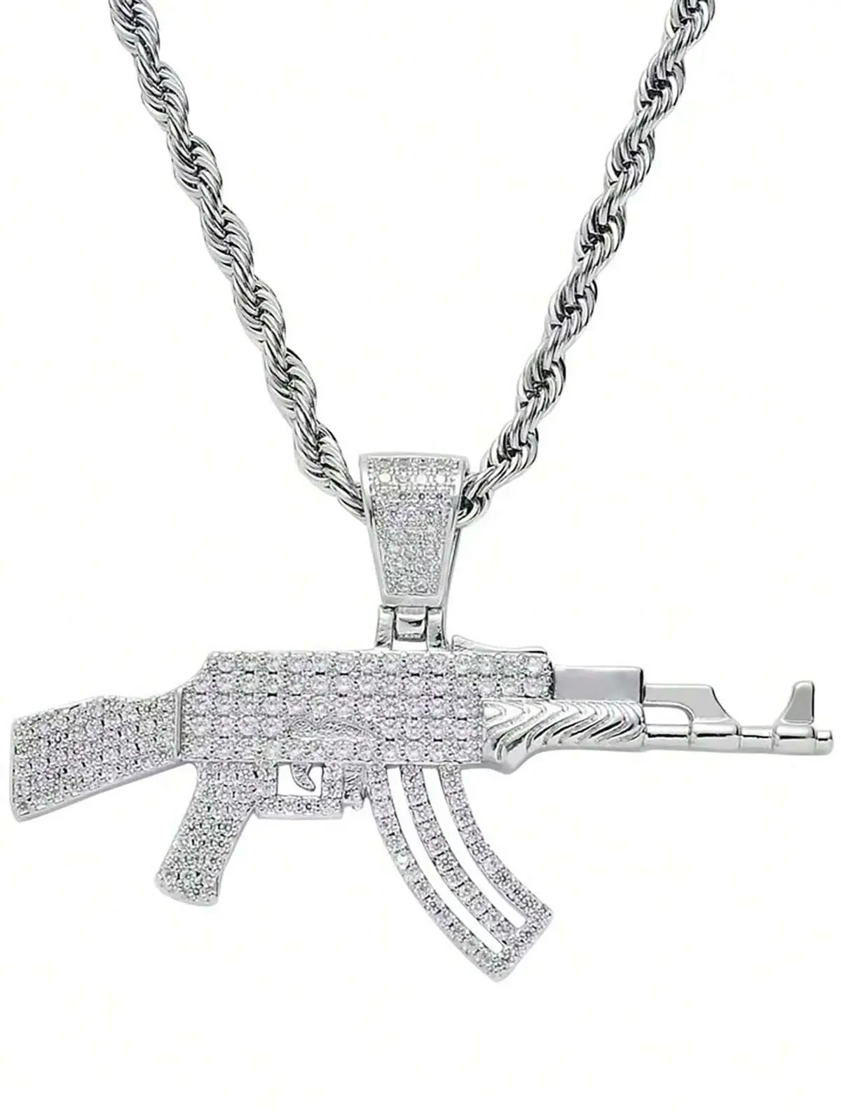 Copper Inlaid Cubic Zirconia Flashing Submachine Gun Pendant, Men's Pendant