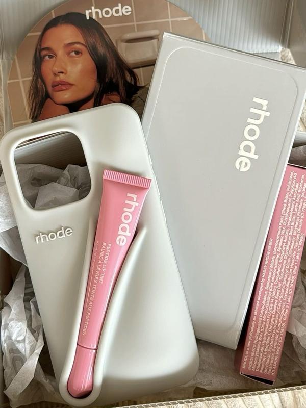(Full box with lip) Rhode Original Phone Case for iPhone 17/ 17 Air/ 17 Pro/17 Pro Max 16 15 14 13 12Cover Portable Lip Gloss Hailey Rhode Silicone Phone Stand Girls Gift Bag