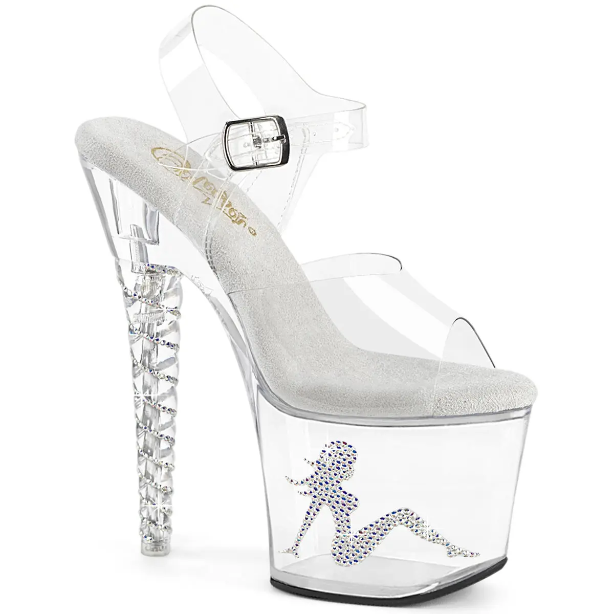 Women's Ankle-High Heeled Sandals - Stylish Statement Shoes, Transparent Platform Sole, Rhinestone Decor Footwear (Unicorn-708TGRS), Ankle-High Women's Heeled Sandals