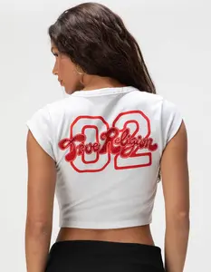 TRUE RELIGION Number Womens Notch Crop Tee