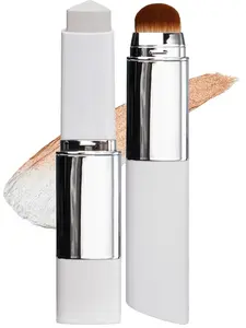 Blanc Cover Cream Stick V White - Korean Color-Changing Foundation Stick with Volufiline - Medium to Full Coverage Dewy Finish Base Makeup - Dual-Ended with Detachable Brush