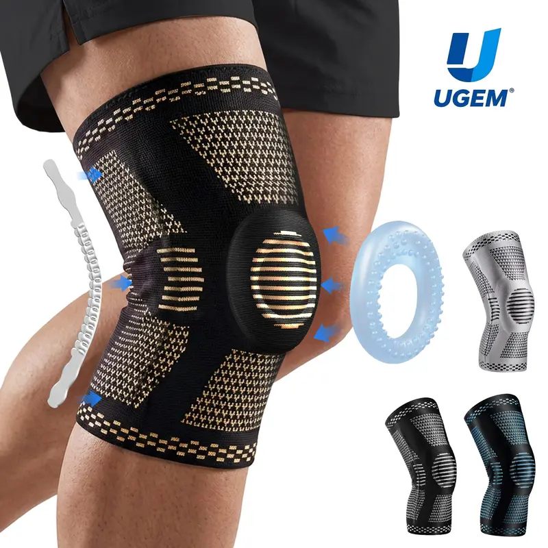 UGEM 2-Pack Unisex Adults' High-Strength Copper Knee Braces with 3D Elastic Knit, Patella Gel Pad, Side Stabilizers, Anti-Slip Silicone Strips - Breathable Compression Sleeves for Knee Pain, Arthritis