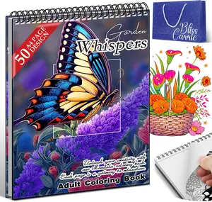 Hardback Covers Thick Paper Adult Coloring Book for Women Relaxation, Spiral Bound Coloring Book Hand-Drawn Design with 50 Pages, Mindfulness Gifts for Women to Relax - Garden Whispers