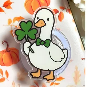 Cute Lucky Duck with Four Leaf Clover MagSafe Phone Grip – Magnetic Pop Socket & Kickstand – St. Patrick’s Day Phone Accessory