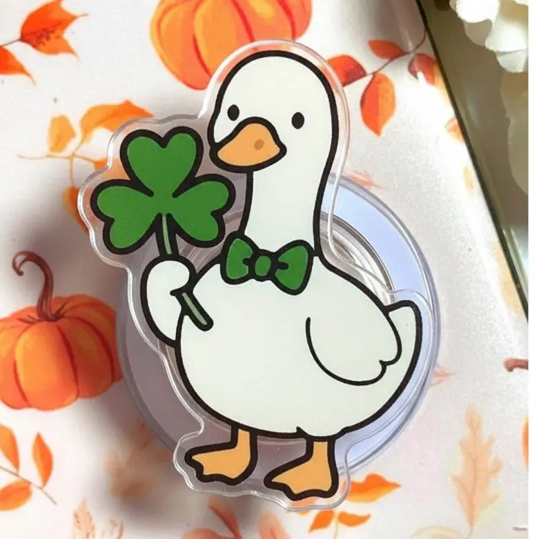 Cute Lucky Duck with Four Leaf Clover MagSafe Phone Grip – Magnetic Pop Socket & Kickstand – St. Patrick’s Day Phone Accessory