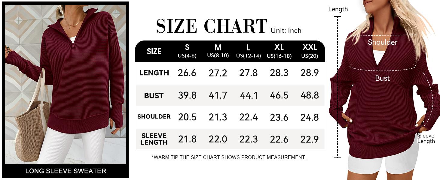 PRETTYGARDEN Women's Long Sleeve Quarter Zip Pullover Sweater Casual Loose V Neck Collared Ribbed Knit Jumper Tops Thumb Hole Cozy Ribbed Knit Soft Warm Trendy Colors for Every Season