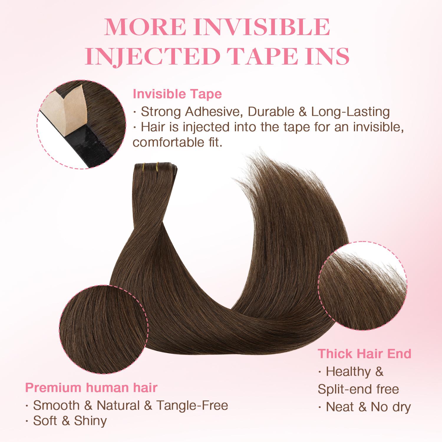 GOO GOO Invisi Edge Tape in Hair Extensions Human Hair, 14inch-24inch 20pcs 50g, Straight Virgin Remy Hair, Seamless Injected Tape, Natural Look#Greenish#TikTokShopSpringGlowUp