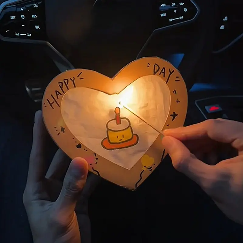 3D Burn Reveal Heart-Shaped Paper Craft Gift Box Set, DIY Handmade Birthday-Ready Candle Print Surprise Box, Personalized Present for Special Occasions-Greenish-Mothersday