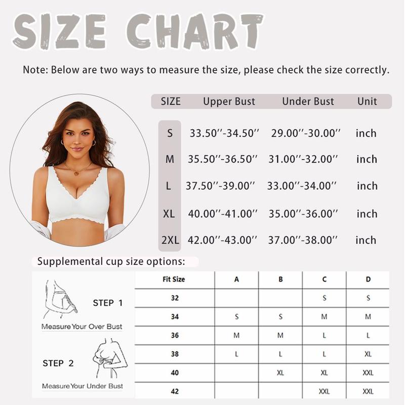 FINETOO Women’s Seamless Bra Wide Strap Soft V-Neck Brassiere Scalloped Edge Low Cut Full Coverage Everyday Bra S-XXL