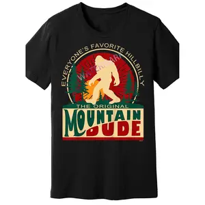 Men'S "Everyone'S Favorite Hillbilly" Sasquatch Mountain Dude T-Shirt - Black Cotton, Short Sleeve, Casual Style with Vintage Graphic Print, Casual Crew Neck Short Sleeve Tee, 100% Cotton Fabric, Slight Stretch, Summer Fashion Top, Regular Fit