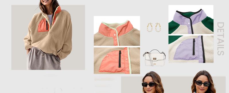 Naeduo Women’s Lightweight  Fleece Pullover Jacket Cropped Fall Winter Fuzzy Sherpa Jacket Sweatshirt Coat with Pockets for Hyrox