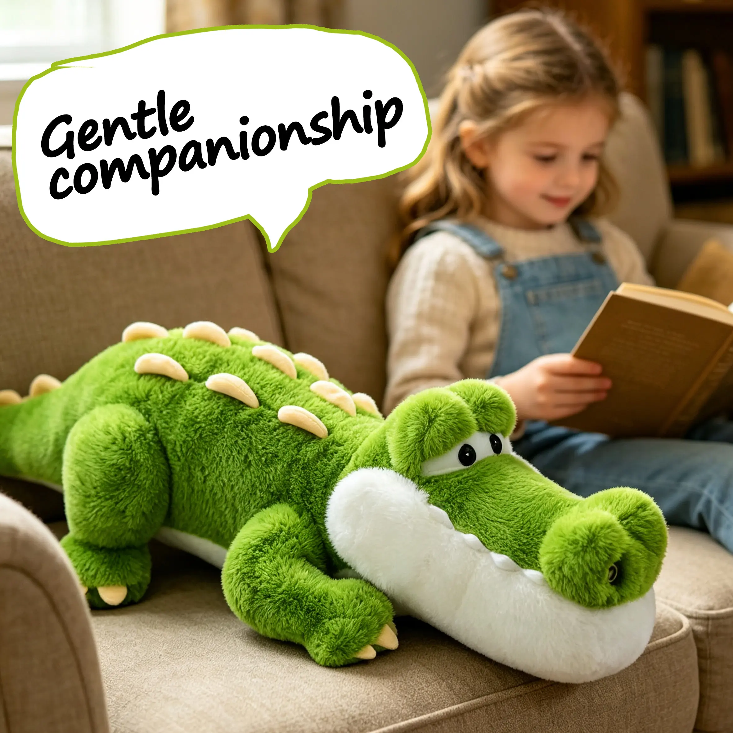 27.56in Unisex Green Cartoon Alligator Stuffed Plush Toy - Plush Fabric Couple Sleeping Pillow, Playful Gift