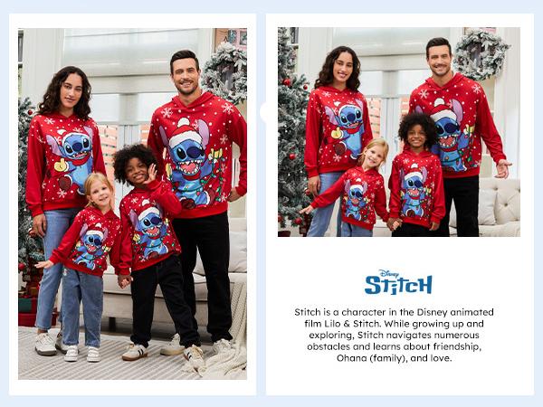 PatPat Disney Mickey & Stitch Family Matching  Hoodies Snow Pattern Long Sleeve Pullover Sweatshirts for Holiday Season Easter