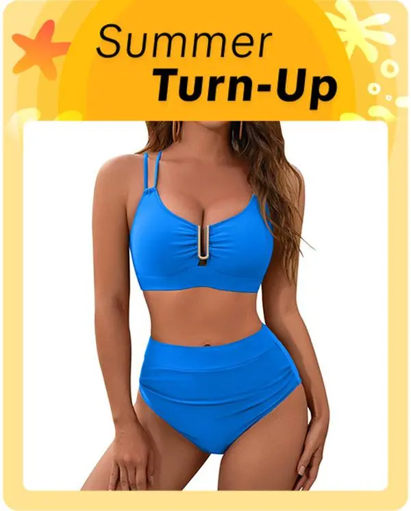 BMJL High Waisted Cutout Crisscross Ruched Womens Modest Tummy Control Two Piece Bikini Sets Full Coverage Swimsuits High Rise Swimwear #SwimWeek #Summervibes