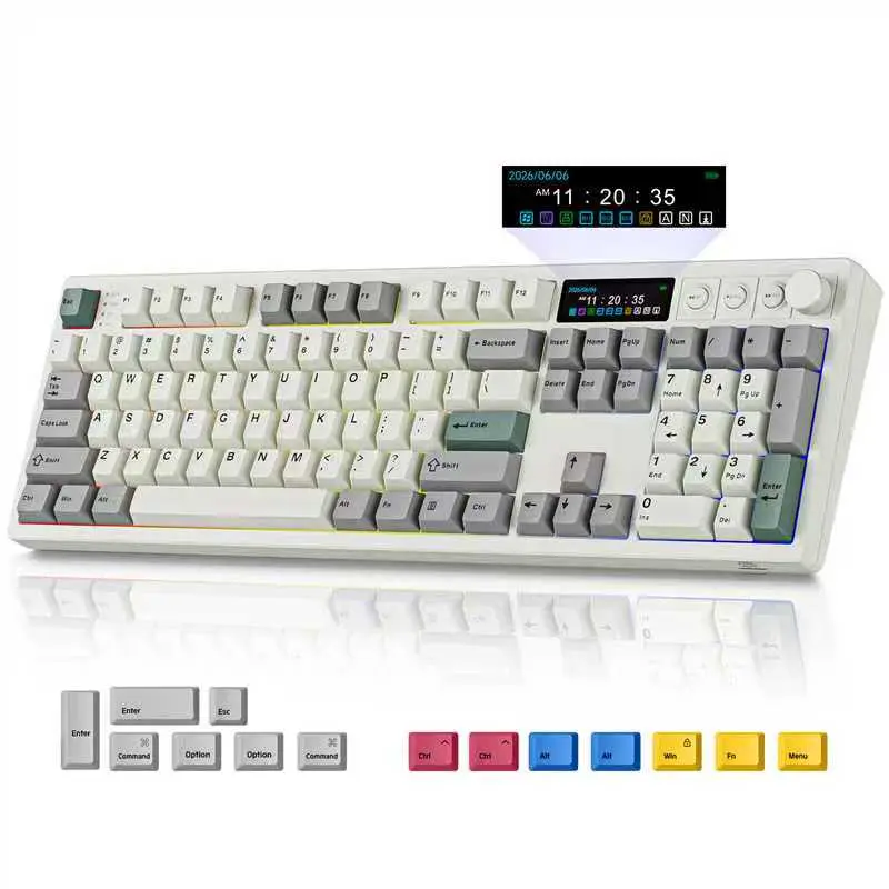 BOYI K104Pro VIA Programmable RGB Mechanical Keyboard With 2.2" Smart Screen&Media Knob,Tri-Mode BT/2.4GHz/USB-C Gasket Mounted PBT Keycaps Pre-Lubed Hot-Swappable Bsun Linear Switches Custom NKRO Full Size Wireless Keyboard for Gaming/Working/Mac/Win