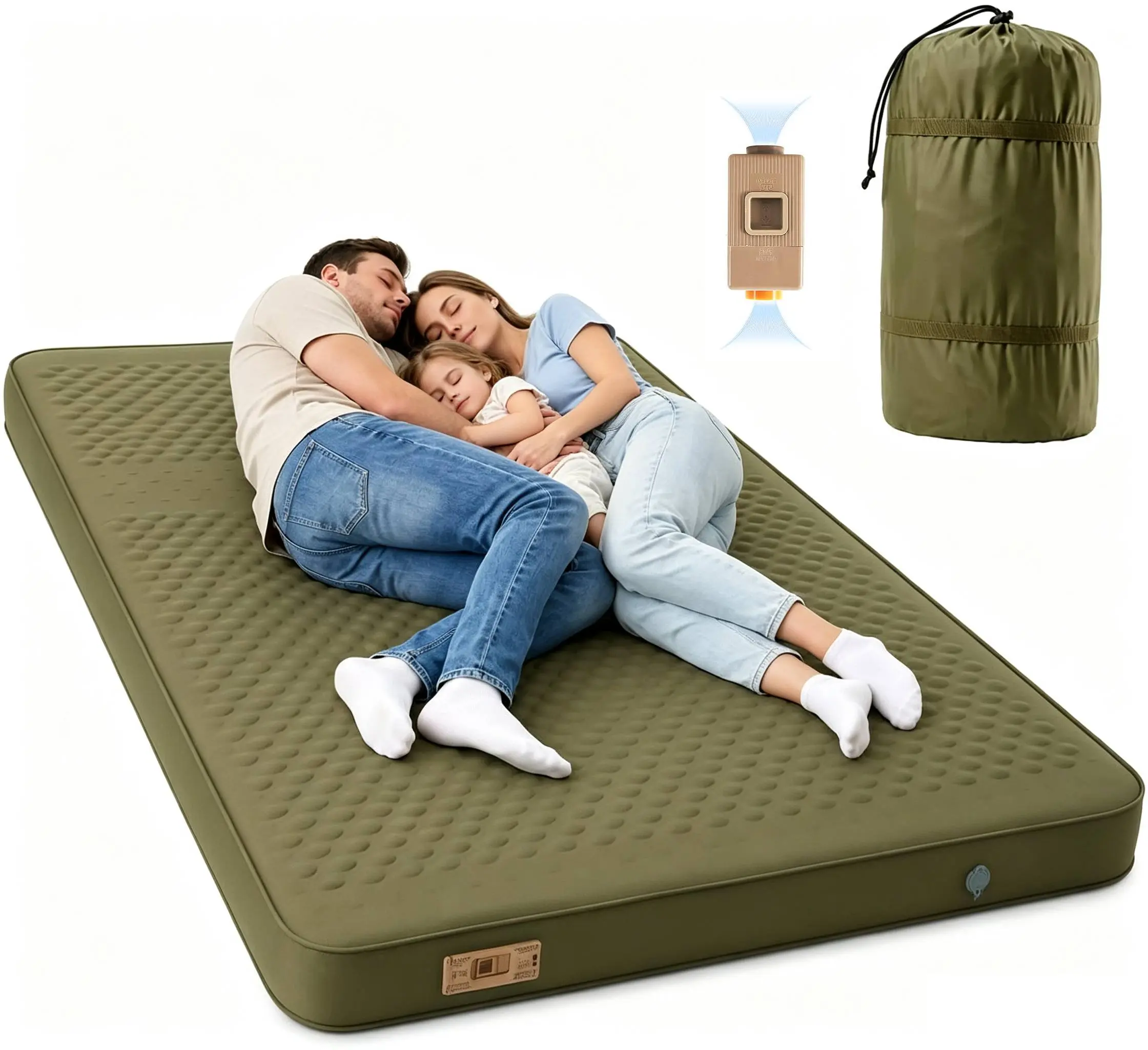 Docred Thick Self Inflating Sleeping Pad with Electric Pump, Memory Foam Camping Mattress Pad, 9.5 R-Value Insulated Sleeping Mat，4-Season Camping Pad for Travel, Car, Tent, Cot,summerwins