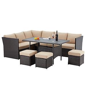 [New] AECOJOY Patio Furniture 7 Pieces Outdoor Durable Sectional Sofa Set with Cushions, Rattan Weather-Resistant Design Corner Loveseat Armrest Loveseat