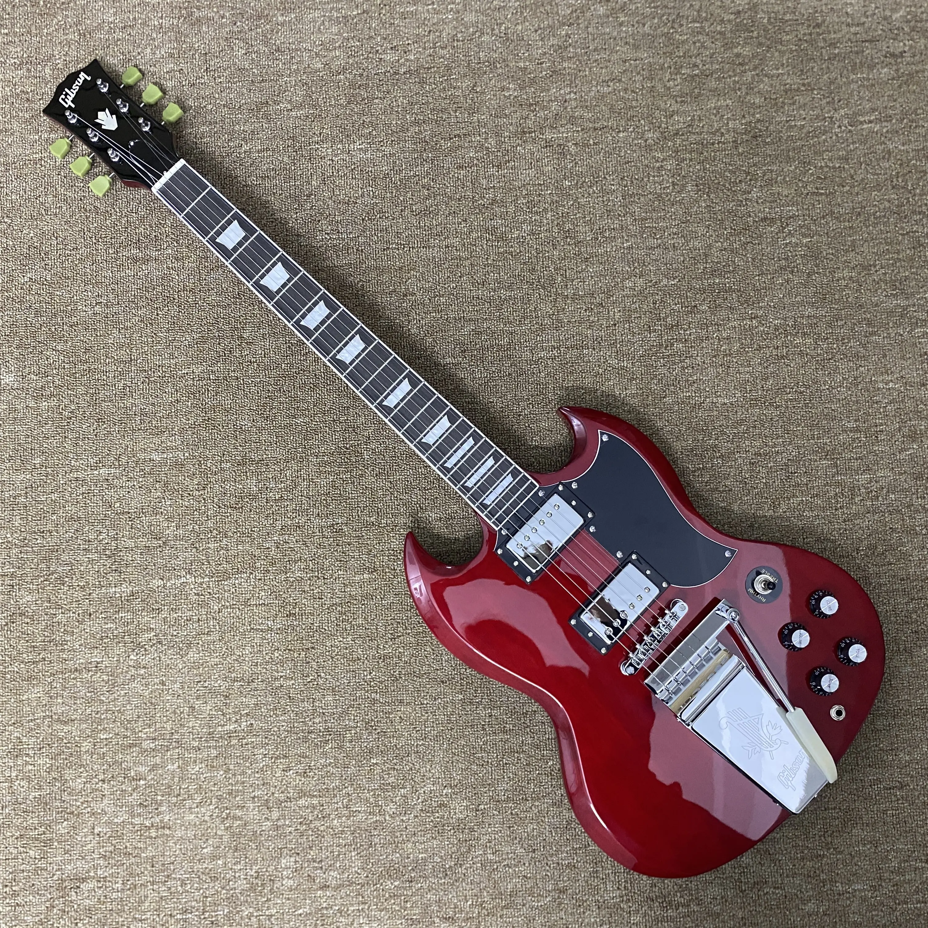 6-String SG Electric Guitar for Unisex Instrumental Musicians - 22-Fret Mahogany Body, Rosewood Fingerboard, Guitar Pickups, Chromed Hardware, Sleek Polished Red Finish, Warm SG Sound, Versatile Music Styles, Enhances Touch and Tone, None